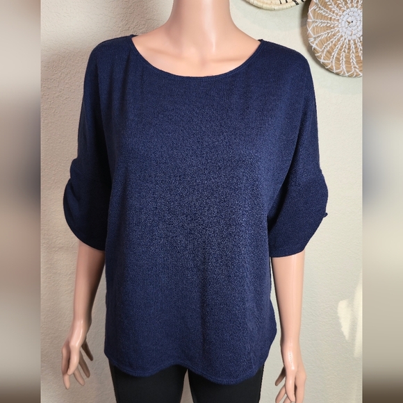 Max Studio womens  3/4 sleeve top navy Blue size Large Nwt - Picture 1 of 8